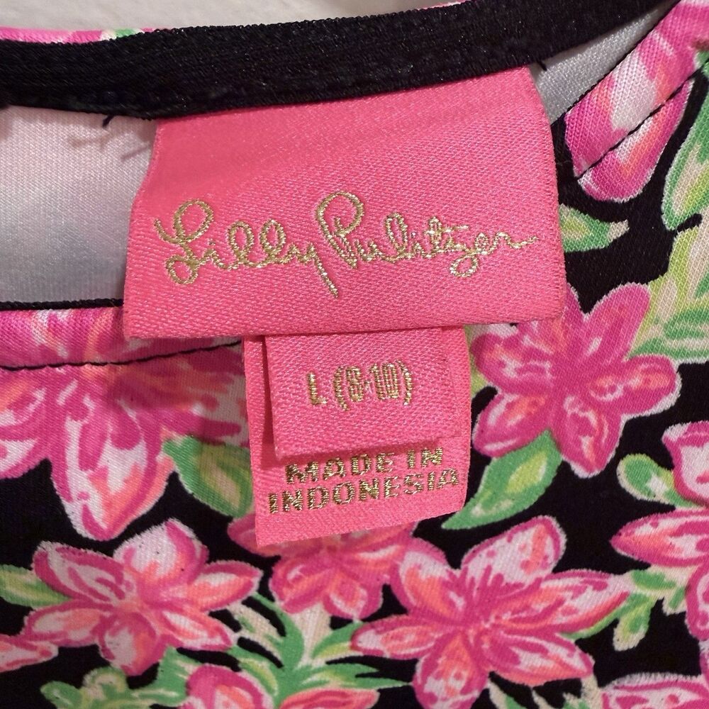 Lilly Pulitzer Chrishell Dress Girls Large 8 10 Onyx Black Pink Floral Scuba - Picture 5 of 11